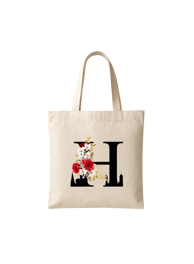 برينت شوب فور مي حقيبة تسوق قماشية قطنية قابلة لإعادة الاستخدام مزينة بأحرف الأبجدية، من الألف إلى الياء، مناسبة للتسوق والتسوق اليومي - Image 1